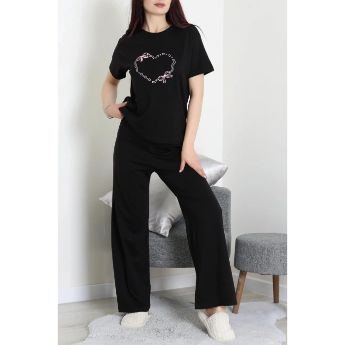 İpek Apreli Süprem Pijama Takımı Siyahkalp - 52238.1567.