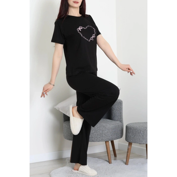 İpek Apreli Süprem Pijama Takımı Siyahkalp - 52238.1567.