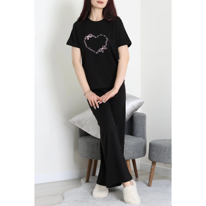İpek Apreli Süprem Pijama Takımı Siyahkalp - 52238.1567.