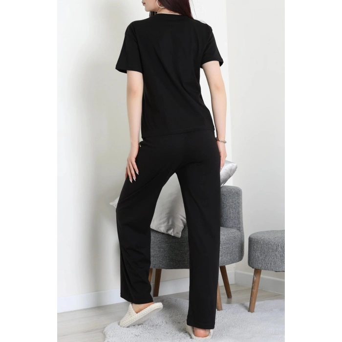 İpek Apreli Süprem Pijama Takımı Siyahkalp - 52238.1567.