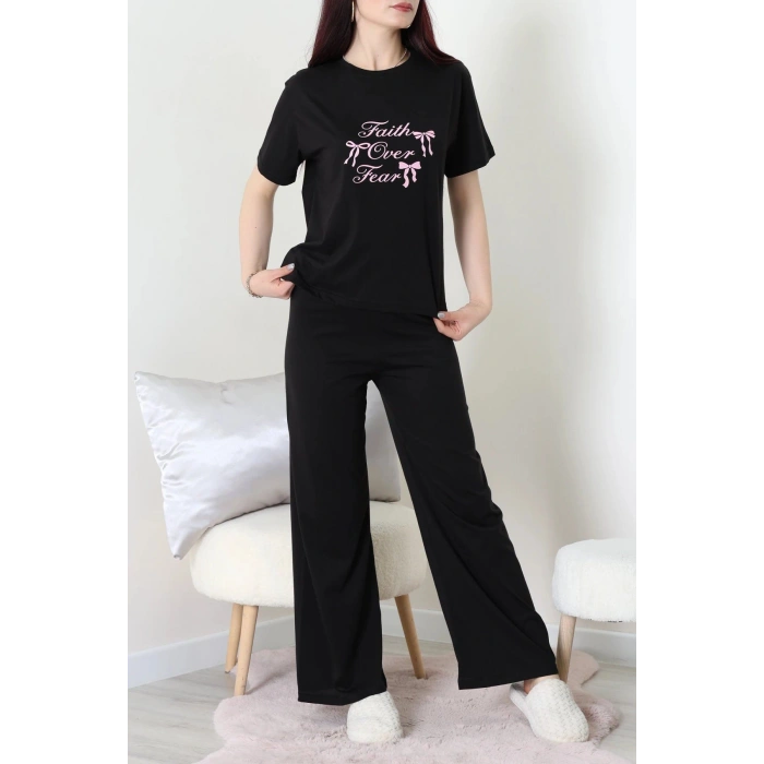 İpek Apreli Süprem Pijama Takımı Siyahkurdele - 52238.1567.