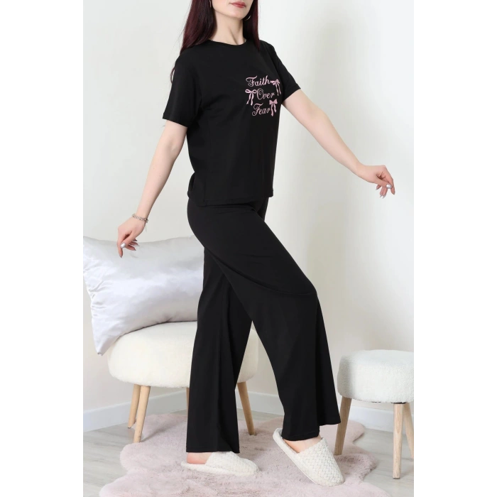 İpek Apreli Süprem Pijama Takımı Siyahkurdele - 52238.1567.