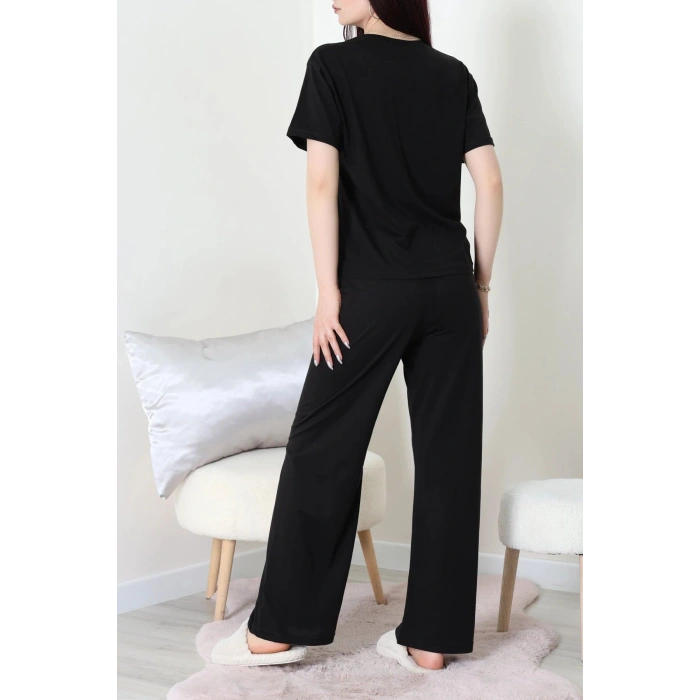 İpek Apreli Süprem Pijama Takımı Siyahkurdele - 52238.1567.