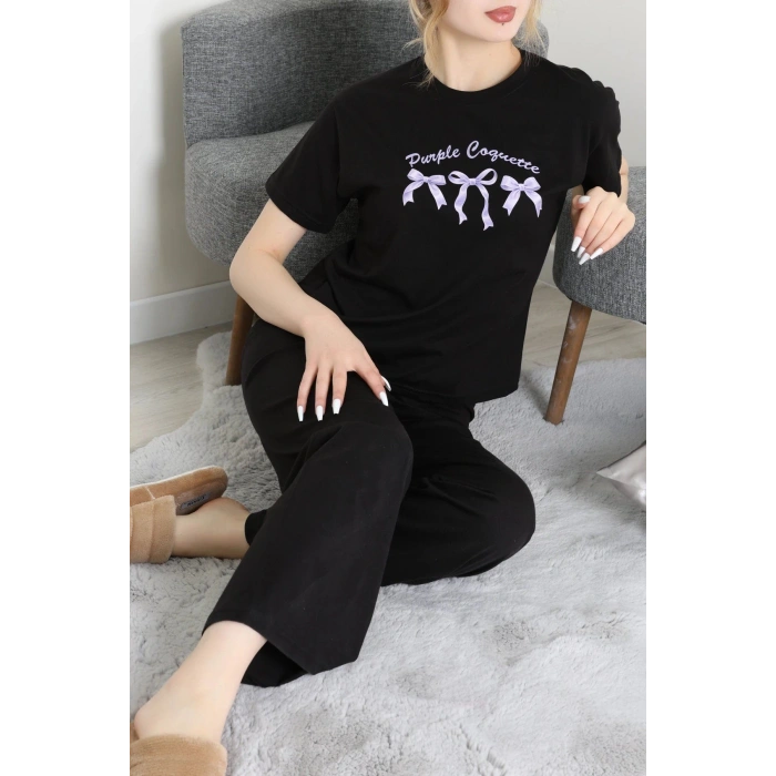 İpek Apreli Süprem Pijama Takımı Siyahmor - 52238.1567.
