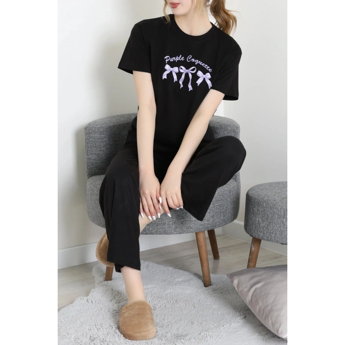 İpek Apreli Süprem Pijama Takımı Siyahmor - 52238.1567.