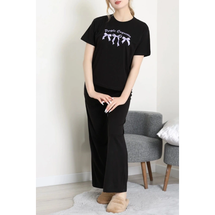 İpek Apreli Süprem Pijama Takımı Siyahmor - 52238.1567.