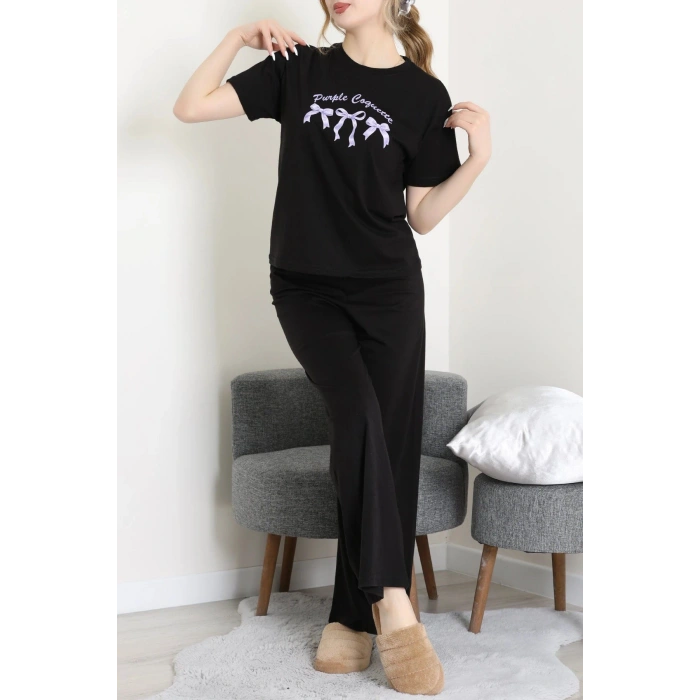 İpek Apreli Süprem Pijama Takımı Siyahmor - 52238.1567.