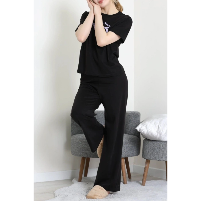 İpek Apreli Süprem Pijama Takımı Siyahmor - 52238.1567.