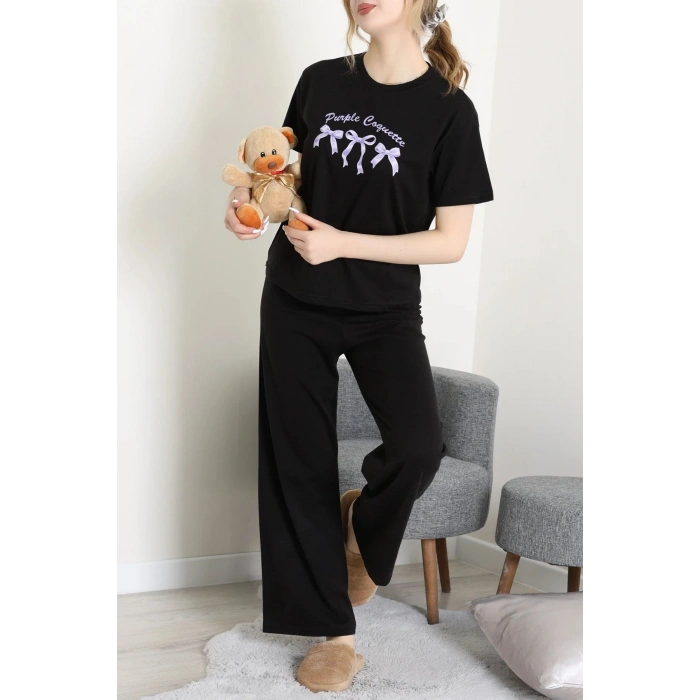İpek Apreli Süprem Pijama Takımı Siyahmor - 52238.1567.