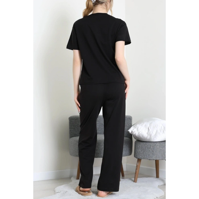 İpek Apreli Süprem Pijama Takımı Siyahmor - 52238.1567.