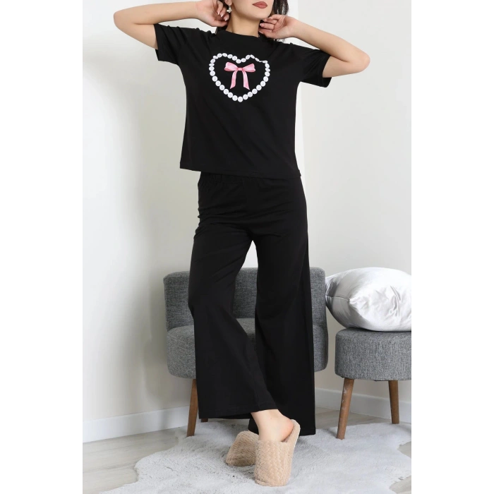 İpek Apreli Süprem Pijama Takımı Siyahpembe - 52238.1567.