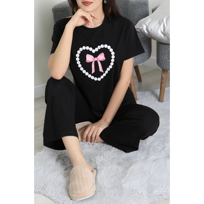 İpek Apreli Süprem Pijama Takımı Siyahpembe - 52238.1567.