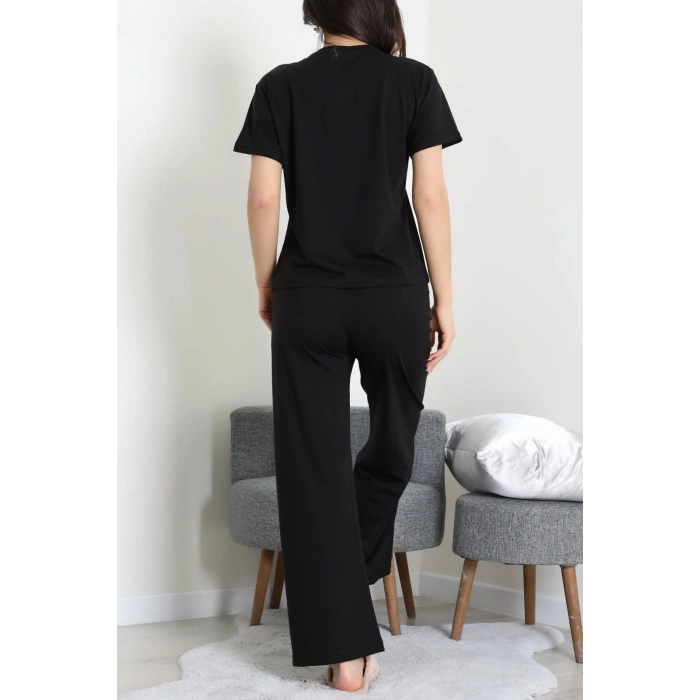 İpek Apreli Süprem Pijama Takımı Siyahpembe - 52238.1567.