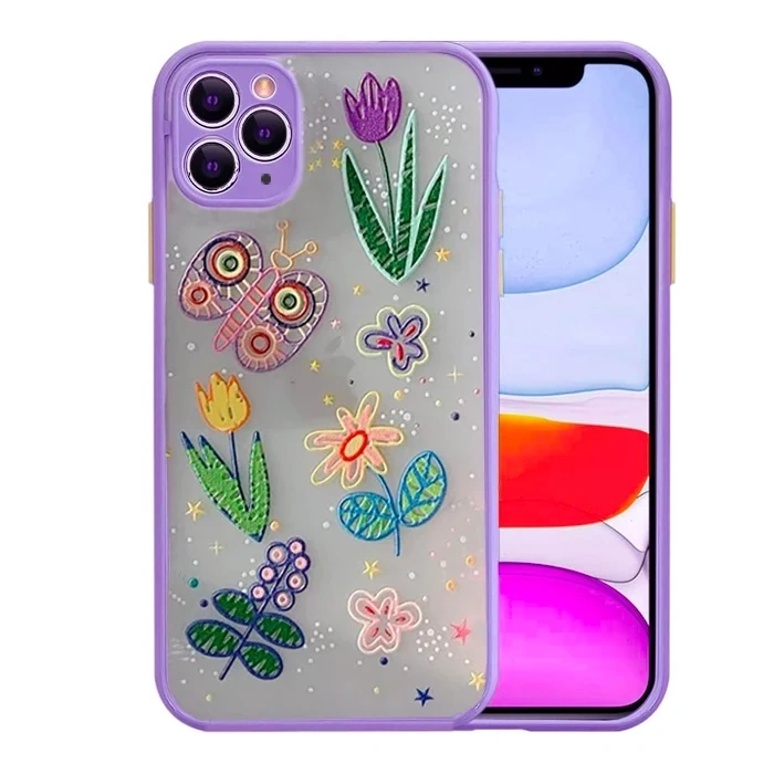 iPhone 11 Pro 5.8inç Kamera Korumalı Çiçek Desenli Silikon Kılıf-(1903)