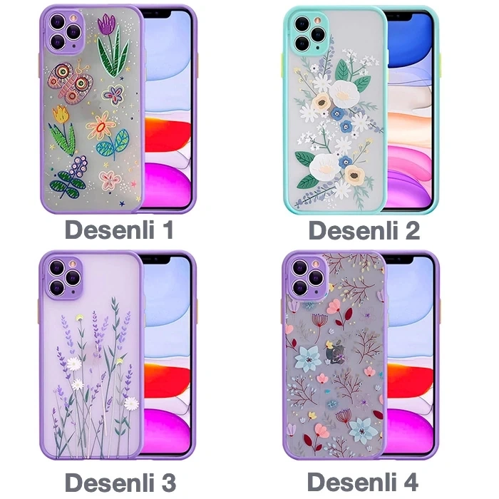 iPhone 11 Pro 5.8inç Kamera Korumalı Çiçek Desenli Silikon Kılıf-(1903)