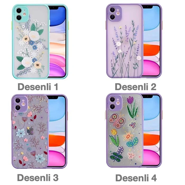 iPhone 12 6.1inç Kamera Korumalı Çiçek Desenli Silikon Kılıf-(1903)