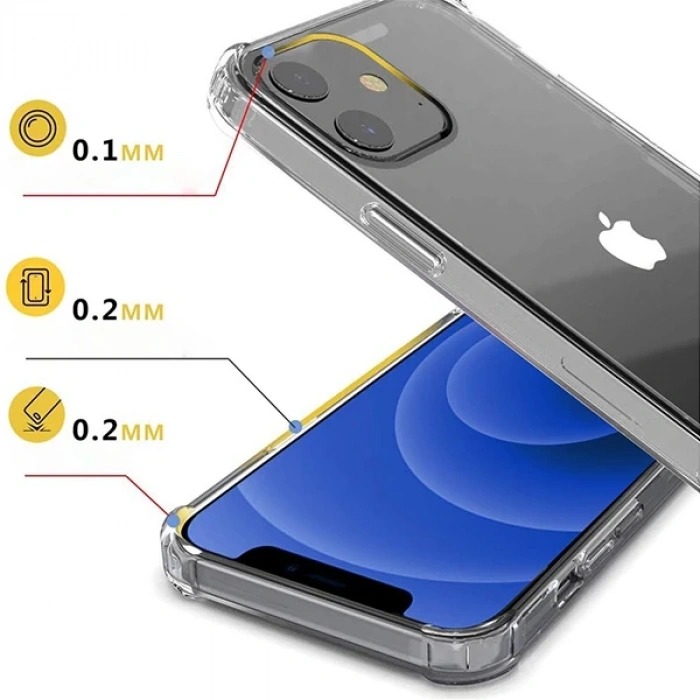 İPhone 12 Mini  5.4 Anti-Drop Silikon Kılıf Shockproof Şeffaf  kılıf-(1903)