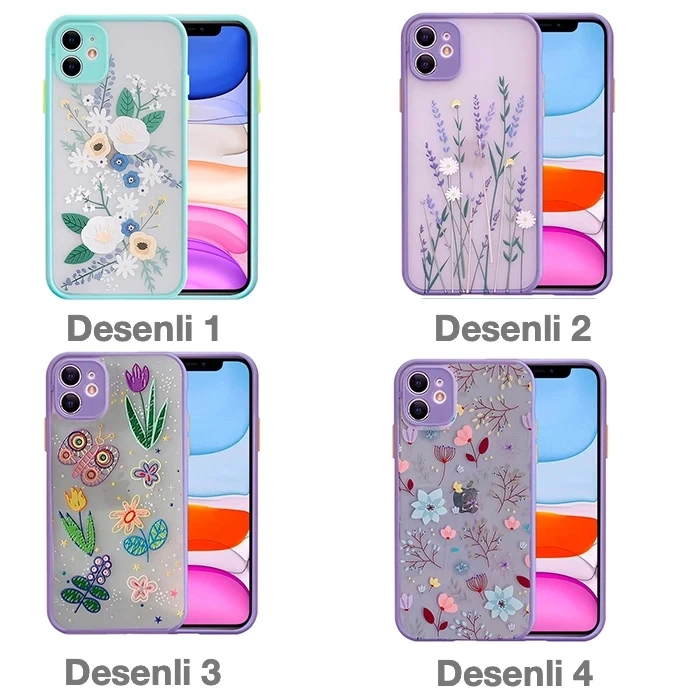 iPhone 12 Mini 5.4inç Kamera Korumalı Çiçek Desenli Silikon Kılıf-(1903)