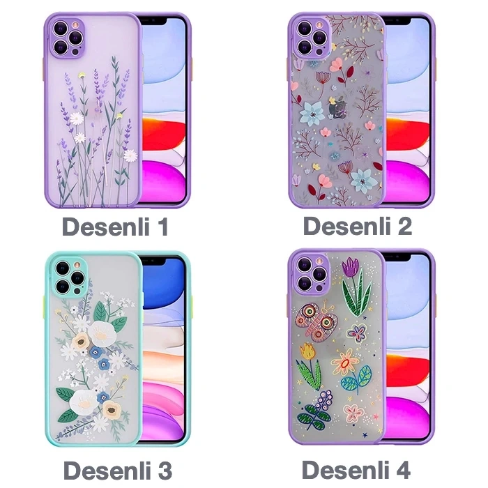 iPhone 12 Pro 6.1inç Kamera Korumalı Çiçek Desenli Silikon Kılıf-(1903)