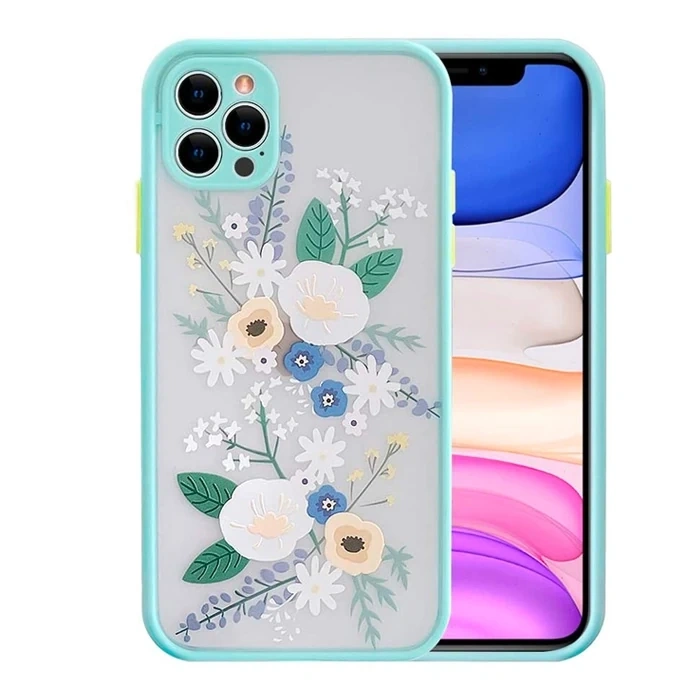 iPhone 12 Pro Max 6.7inç Kamera Korumalı Çiçek Desenli Silikon Kılıf-(1903)