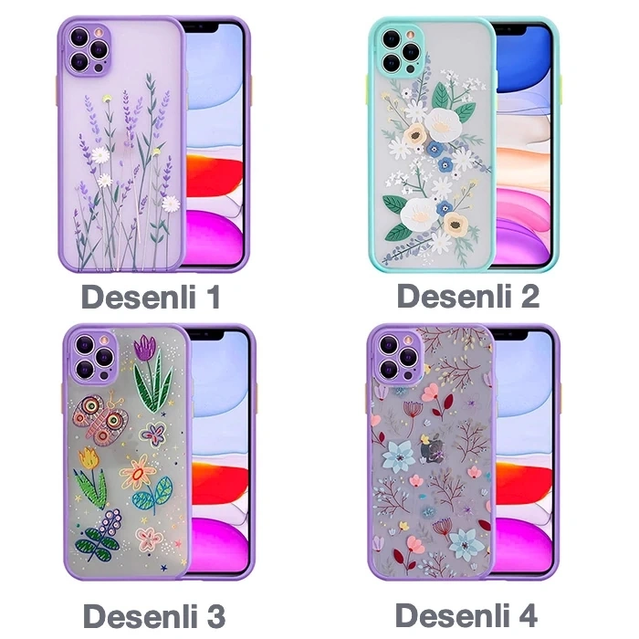 iPhone 12 Pro Max 6.7inç Kamera Korumalı Çiçek Desenli Silikon Kılıf-(1903)
