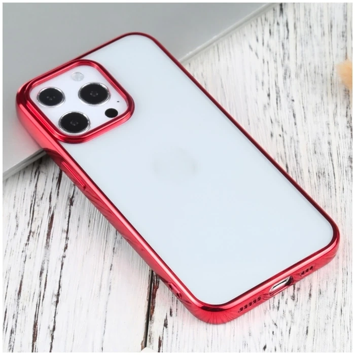 iPhone 13 Pro Max 6.7inç  Lazer Kaplama Renkli Kenar Şeffaf Kılıf-(1903)