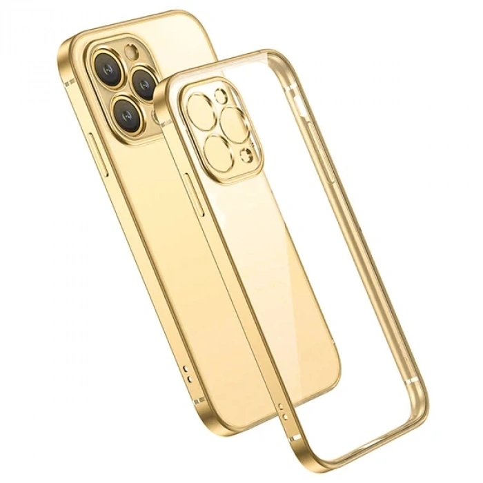 iPhone 13 Pro Max Renkli Kenar Şeffaf Kılıf Kamera Korumalı Silikon Kılıf-(1903)