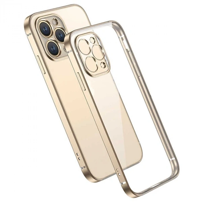 iPhone 13 Pro Renkli Kenar Şeffaf Kılıf Kamera Korumalı Silikon Kılıf-(1903)