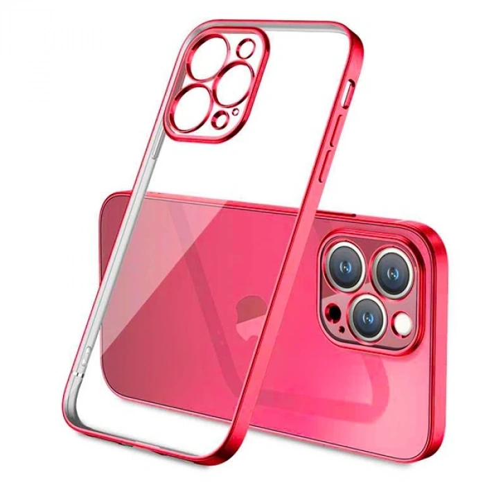 iPhone 13 Pro Renkli Kenar Şeffaf Kılıf Kamera Korumalı Silikon Kılıf-(1903)