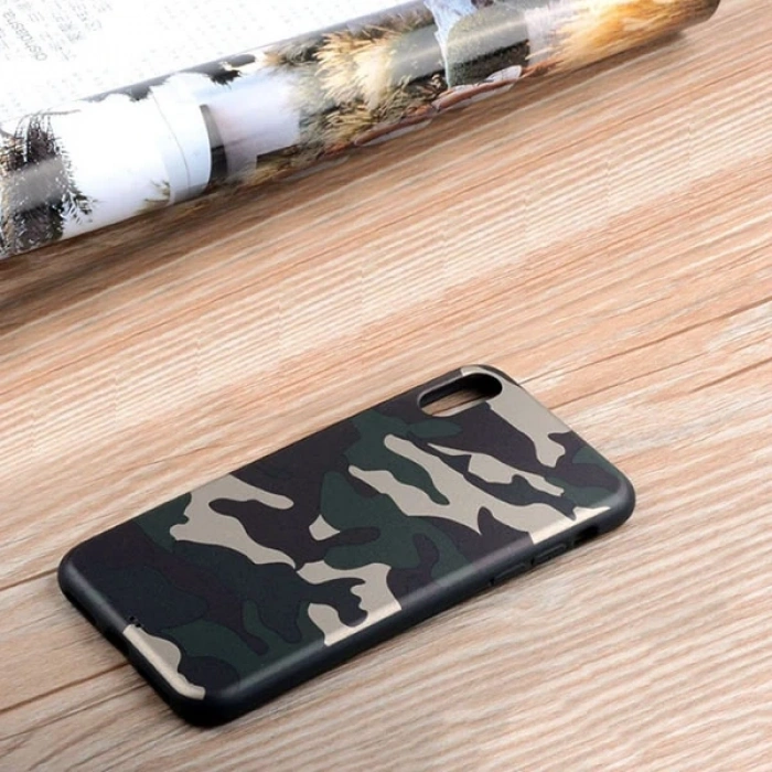 İPhone Xs Max 6.5 Kamuflaj Darbe Emici Silikon Kılıf-(1903)