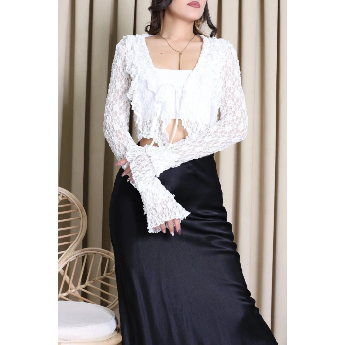 İspanyol Kol Dantelli Bluz Beyaz - 6907.2156.