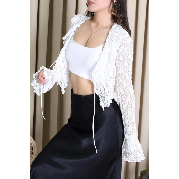 İspanyol Kol Dantelli Bluz Beyaz - 6907.2156.