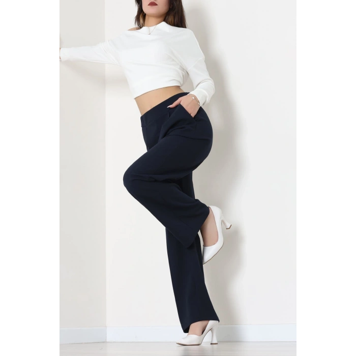İthal Scuba Krep Lastikli Pantolon Lacivert - 51234.1397.