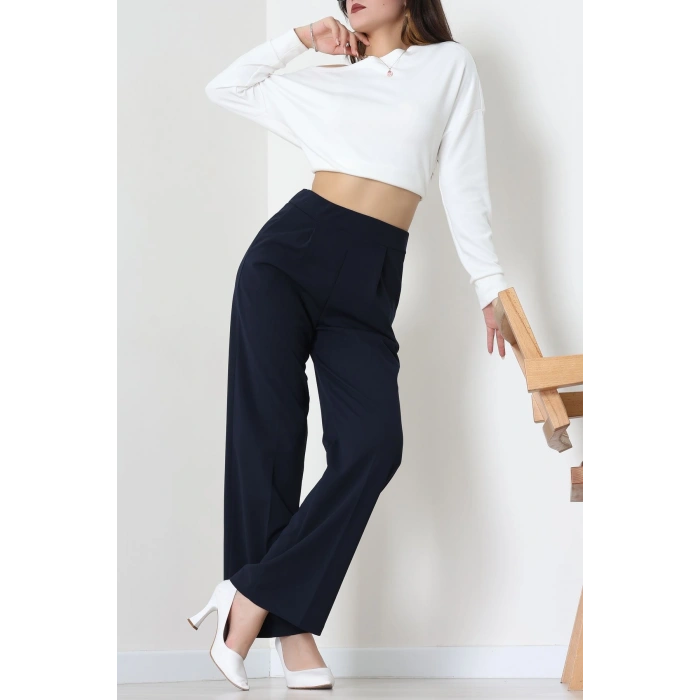 İthal Scuba Krep Lastikli Pantolon Lacivert - 51234.1397.
