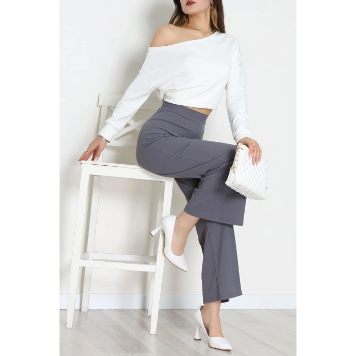 İthal Scuba Krep Likralı Yandan Fermuarlı Pantolon Antrasit - 51233.1397.