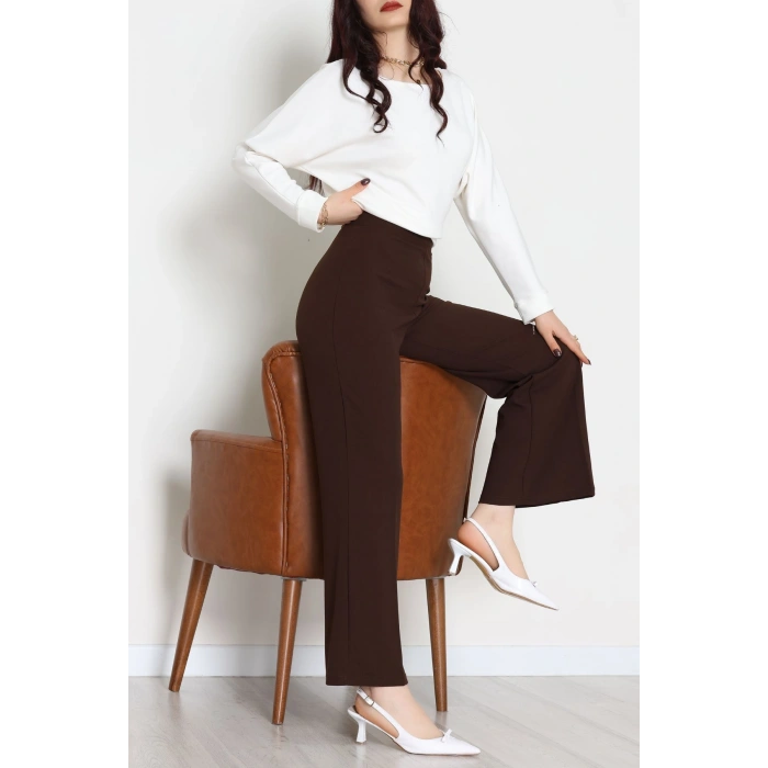 İthal Scuba Krep Likralı Yandan Fermuarlı Pantolon Kahve - 51233.1397.