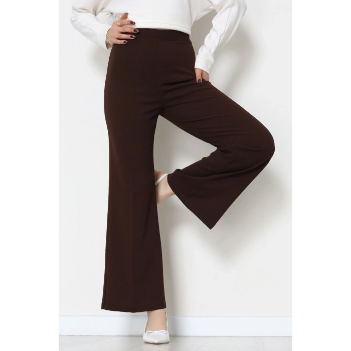 İthal Scuba Krep Likralı Yandan Fermuarlı Pantolon Kahve - 51233.1397.