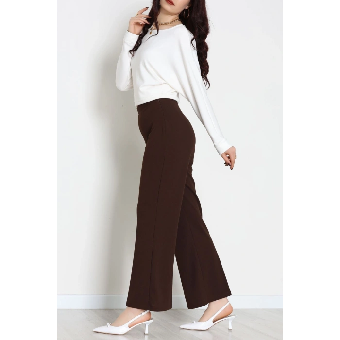 İthal Scuba Krep Likralı Yandan Fermuarlı Pantolon Kahve - 51233.1397.