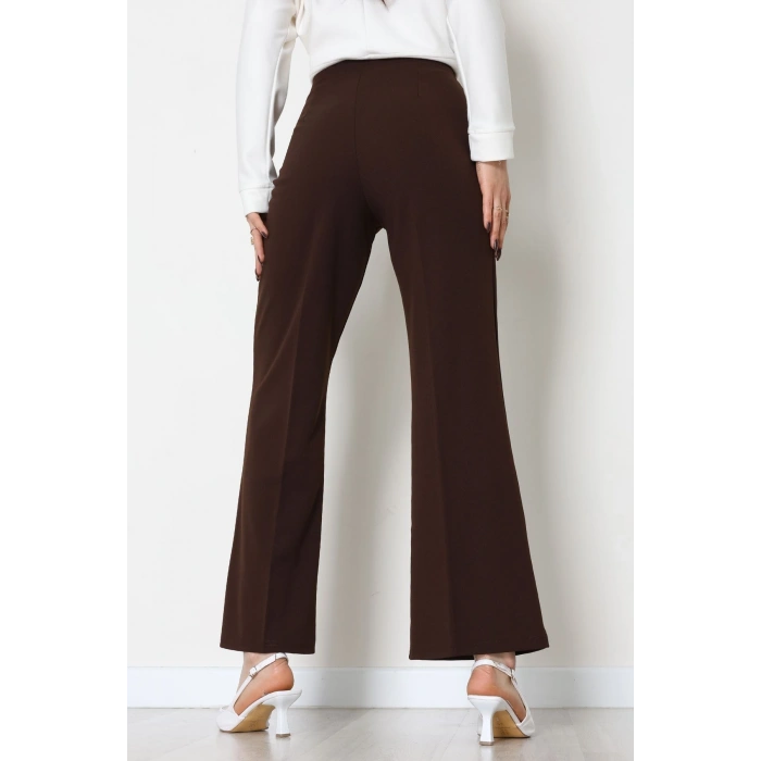 İthal Scuba Krep Likralı Yandan Fermuarlı Pantolon Kahve - 51233.1397.