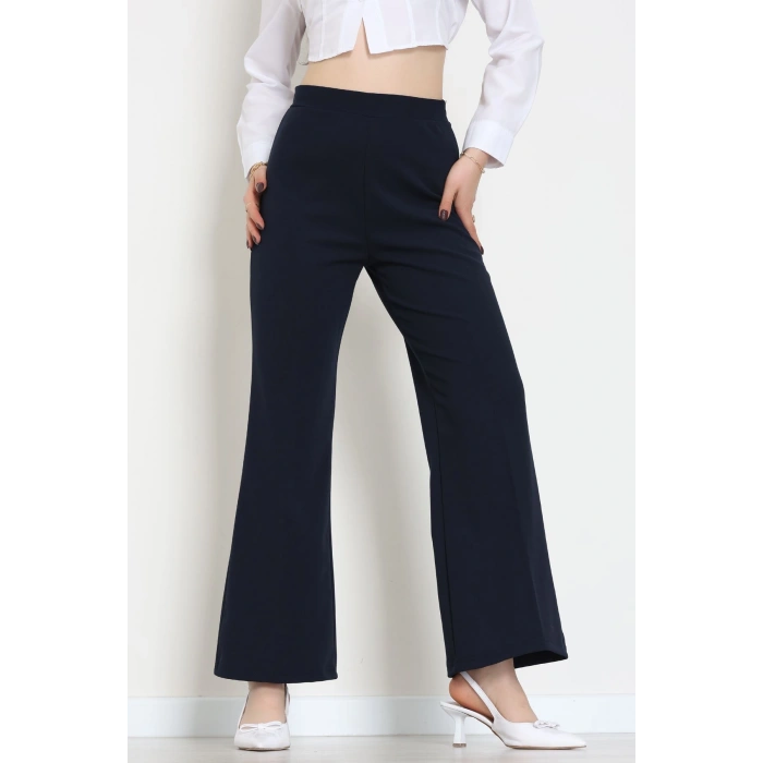 İthal Scuba Krep Likralı Yandan Fermuarlı Pantolon Lacivert - 51233.1397.