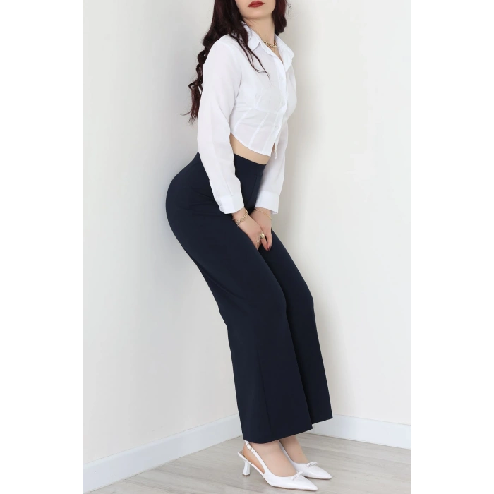 İthal Scuba Krep Likralı Yandan Fermuarlı Pantolon Lacivert - 51233.1397.