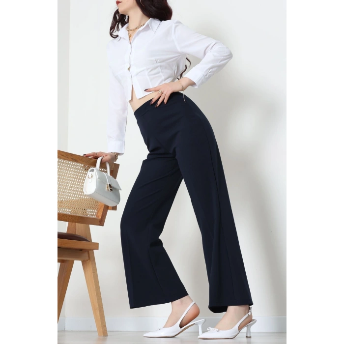 İthal Scuba Krep Likralı Yandan Fermuarlı Pantolon Lacivert - 51233.1397.