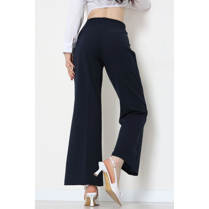 İthal Scuba Krep Likralı Yandan Fermuarlı Pantolon Lacivert - 51233.1397.