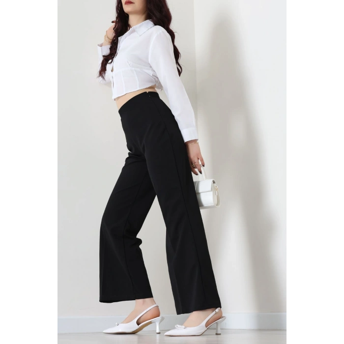 İthal Scuba Krep Likralı Yandan Fermuarlı Pantolon Siyah - 51233.1397.