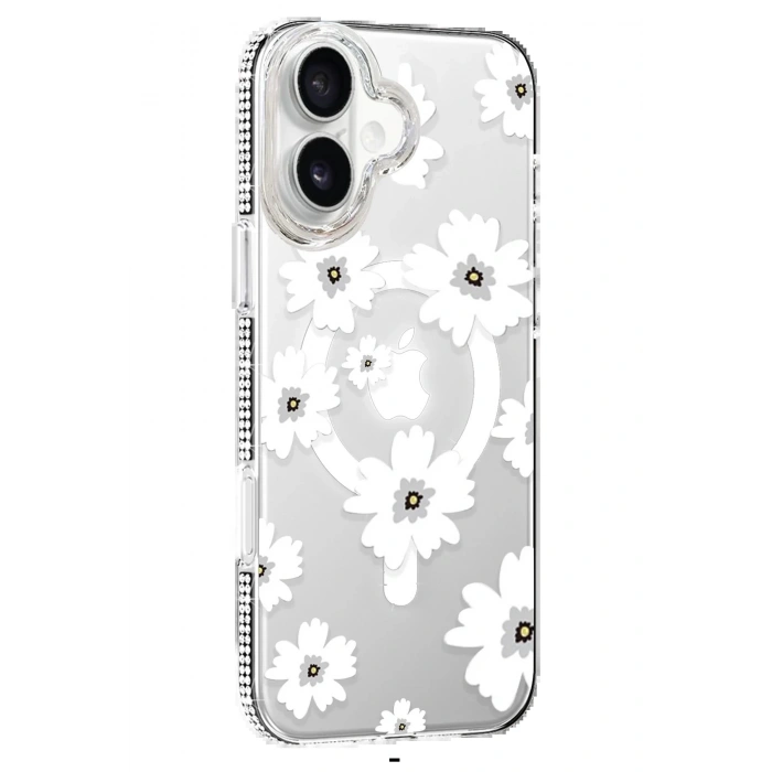 Joko Apple iPhone 16 Floral Magsafe Kapak - Beyaz