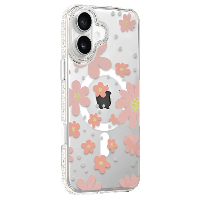 Joko Apple iPhone 16 Floral Magsafe Kapak - Pembe