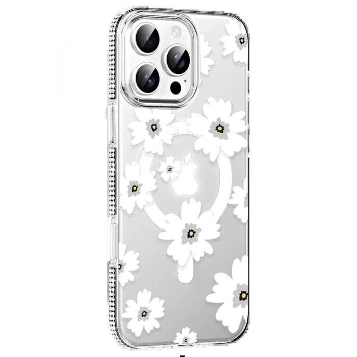 Joko Apple iPhone 16 Pro Floral Magsafe Kapak - Beyaz