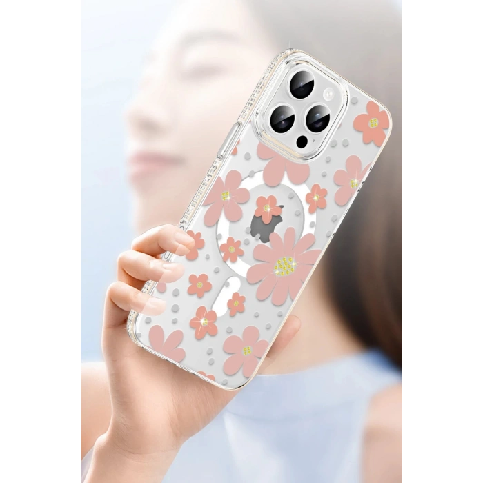 Joko Apple iPhone 16 Pro Max Floral Magsafe Kapak - Beyaz