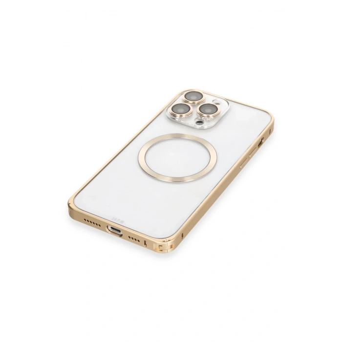 Joko iPhone 14 Pro Kılıf Metal Bumper Magneticsafe Kapak - Gold