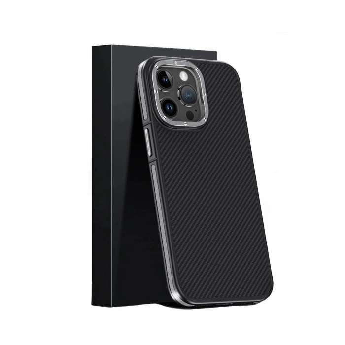 Joko iPhone 15 Pro Kılıf Aramid 600D Kevlar Karbon Fiber Magsafe Kapak - Gri